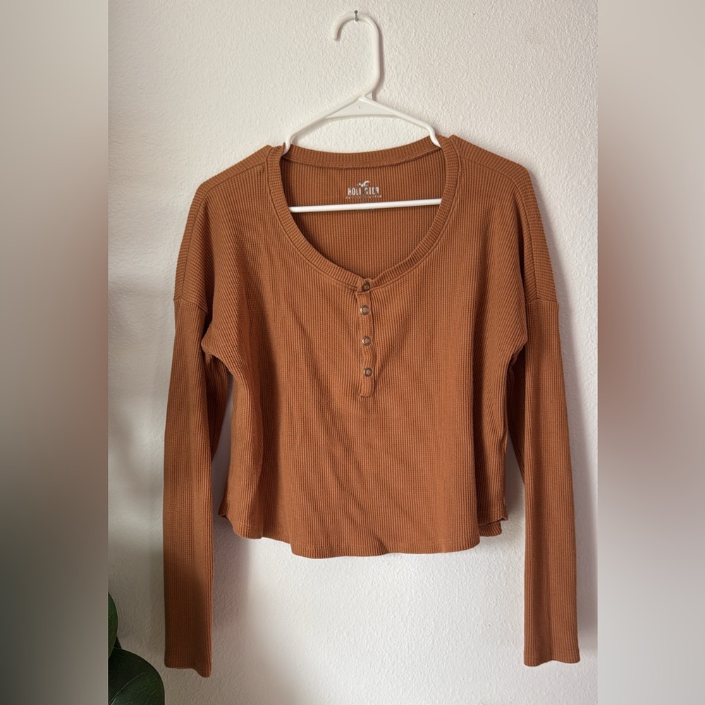 Hollister Rust Waffle-Knit Henley Long-Sleeve Top